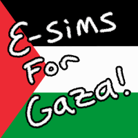 Wiggling letters over the palestinian flag that say E-sims for Gaza!
