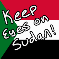 Wiggling letters over the sudanese flag with the words keep eyes on Sudan! on it